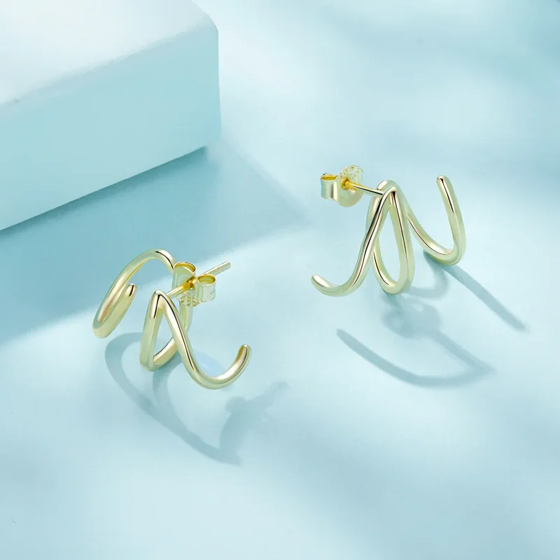 (image for) Pandora Style Simple Lines Stud Earrings - SCE986-B - View 3