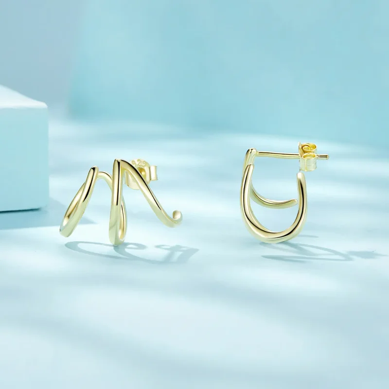 (image for) Pandora Style Simple Lines Stud Earrings - SCE986-B - View 4