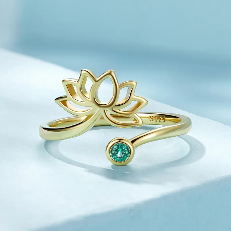 (image for) Pandora Style Simple Lotus Open Ring - SCR821-B - View 3