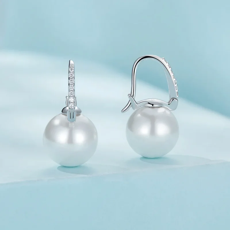 (image for) Pandora Style Simple Shell Beads Hoop Earrings - SCE1583 - View 2