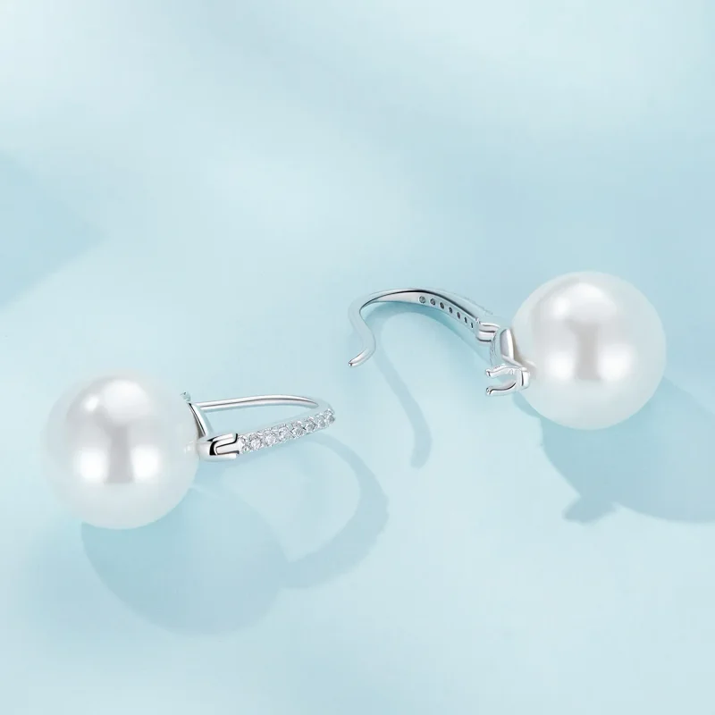 (image for) Pandora Style Simple Shell Beads Hoop Earrings - SCE1583 - View 3