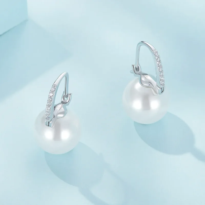 (image for) Pandora Style Simple Shell Beads Hoop Earrings - SCE1583 - View 4