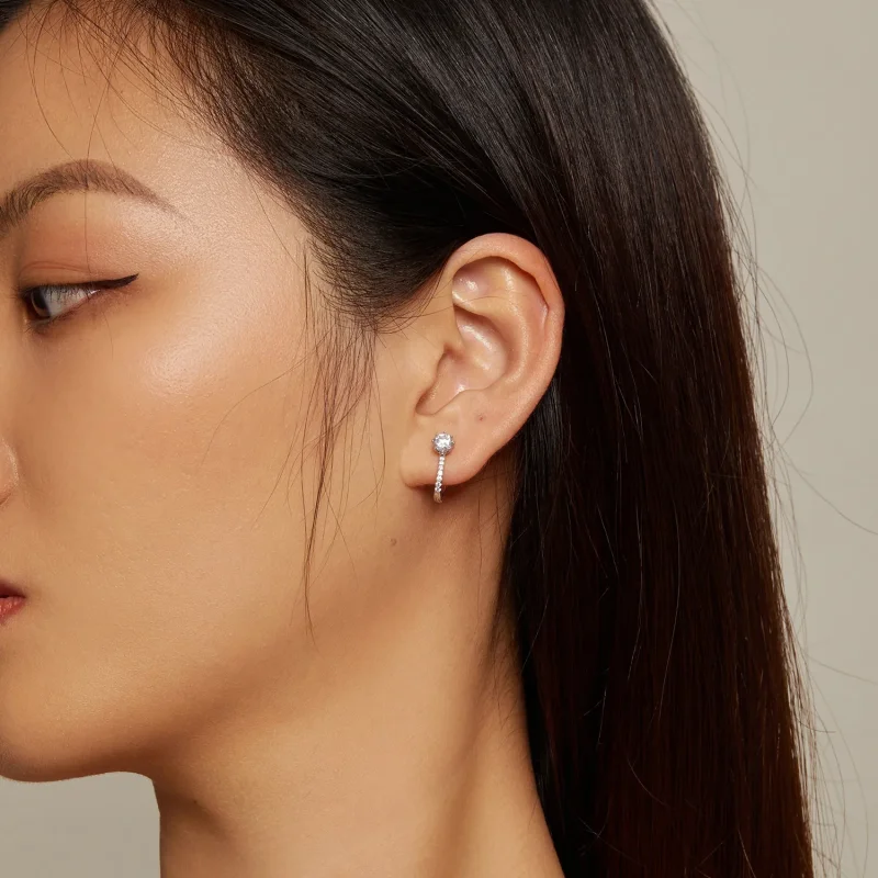 (image for) Pandora Style Simple Zircon Hoop Earrings - BSE856 - View 5