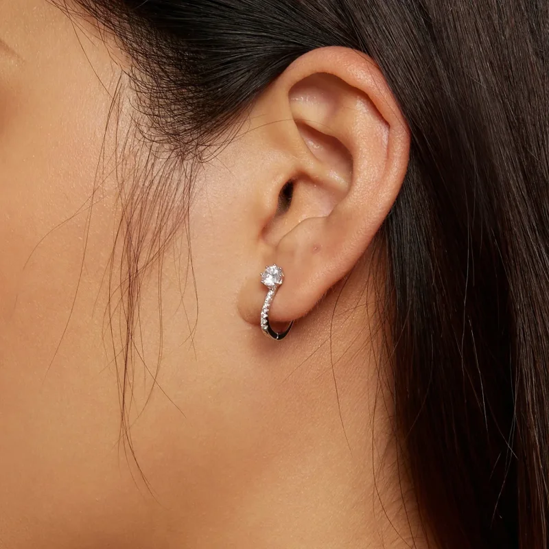 (image for) Pandora Style Simple Zircon Hoop Earrings - BSE856 - View 6