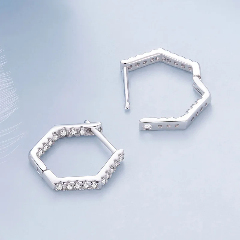 (image for) Pandora Style Six-Sided Hoop Earrings - BSE917 - View 4