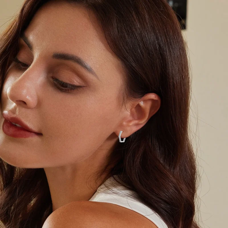 (image for) Pandora Style Six-Sided Hoop Earrings - BSE917 - View 6