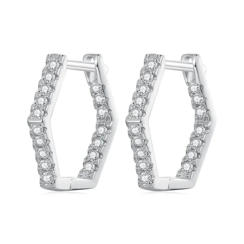 (image for) Pandora Style Six-Sided Hoop Earrings - BSE917 - Product Image