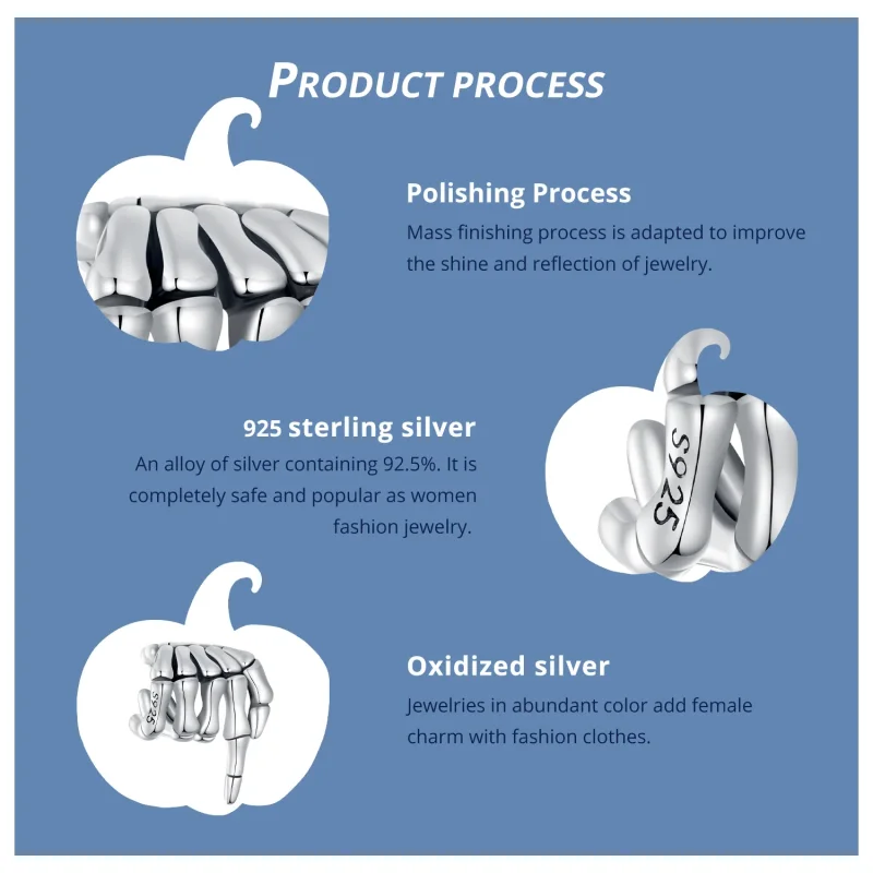 (image for) Pandora Style Skeleton Hand Charm - BSC909 - View 5