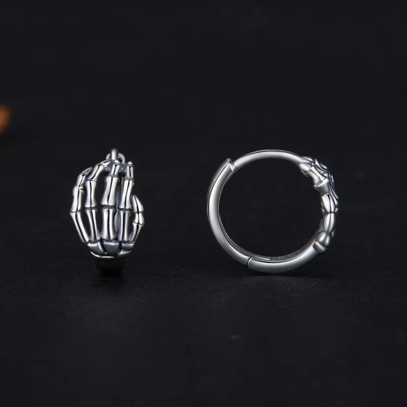 (image for) Pandora Style Skeleton Hand Hoop Earrings - SCE1641 - View 2