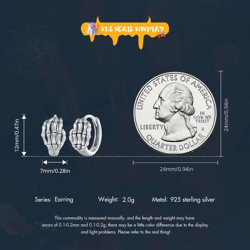 (image for) Pandora Style Skeleton Hand Hoop Earrings - SCE1641 - View 6