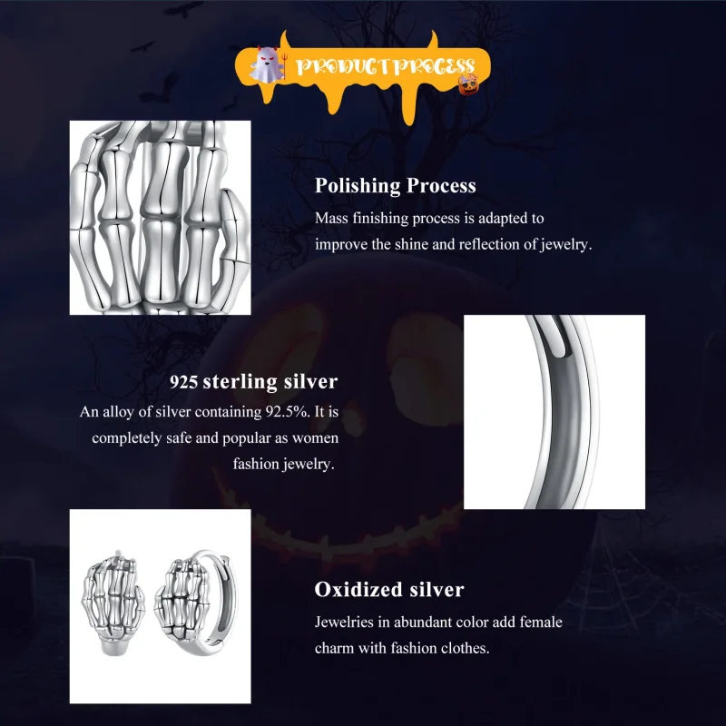 (image for) Pandora Style Skeleton Hand Hoop Earrings - SCE1641 - View 7