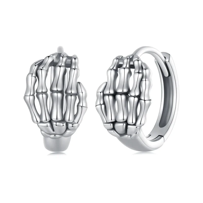 (image for) Pandora Style Skeleton Hand Hoop Earrings - SCE1641 - Product Image