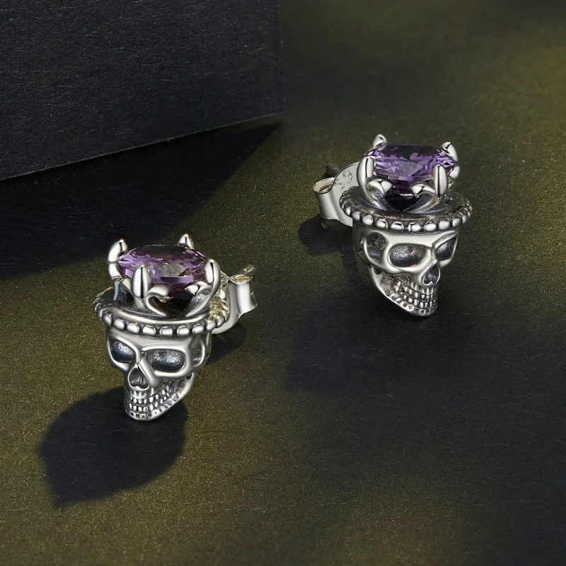 (image for) Pandora Style Skeleton King Studs Earrings - BSE892 - View 3