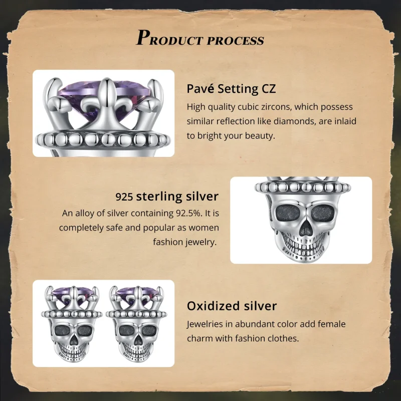 (image for) Pandora Style Skeleton King Studs Earrings - BSE892 - View 5