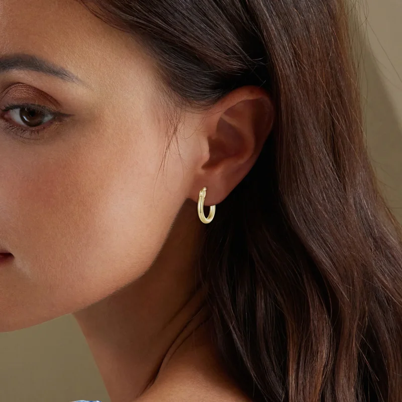 (image for) Pandora Style Small Hoop Plain Silver Hoop Earrings - SCE1608-SB - View 3