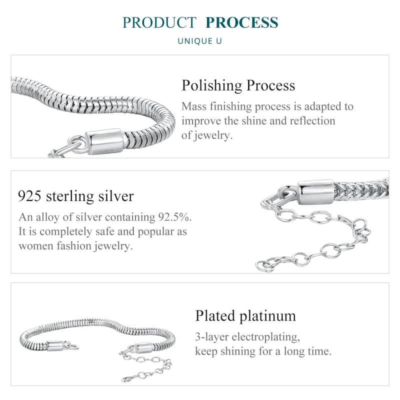 (image for) Pandora Style Snake Bone Chain Bracelet - BSB150 - View 5