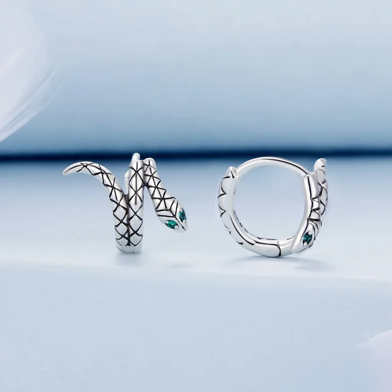 (image for) Pandora Style Snake Hoop Earrings - BSE883 - View 2