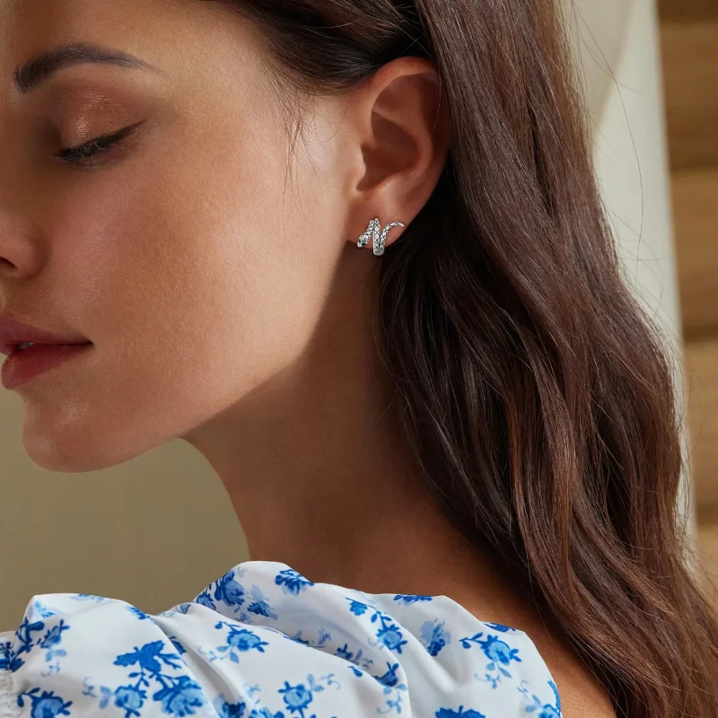 (image for) Pandora Style Snake Hoop Earrings - BSE883 - View 5