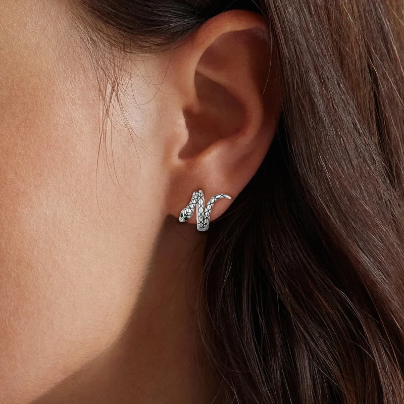 (image for) Pandora Style Snake Hoop Earrings - BSE883 - View 6