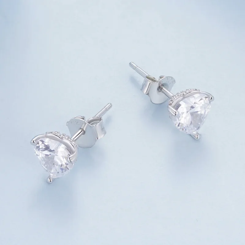 (image for) Pandora Style Sparkling Heart Studs Earrings - BSE853 - View 3