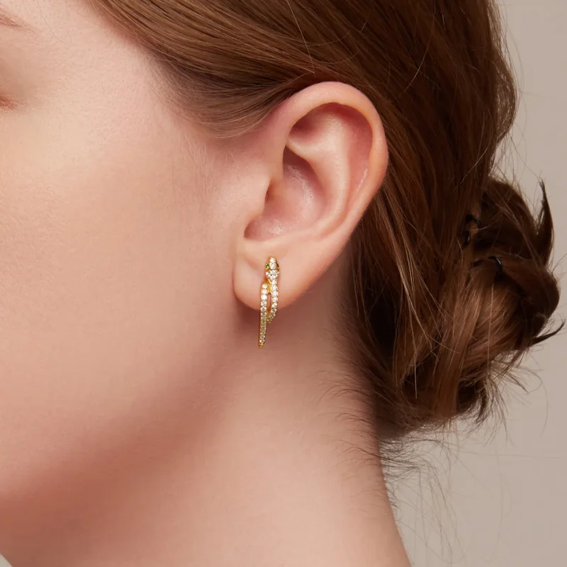 (image for) Pandora Style Spirit Snake Hoop Earrings - BSE669-B - View 6