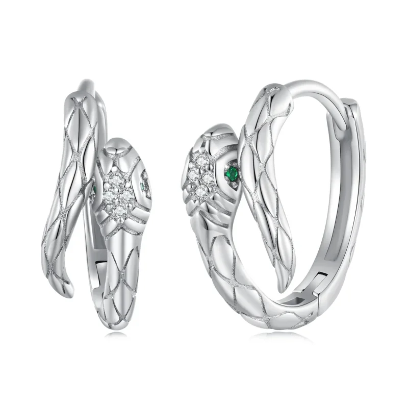 (image for) Pandora Style Spirit Snake Hoop Earrings - BSE818 - View 8