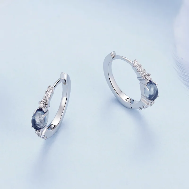 (image for) Pandora Style Star Blue Glass Hoop Earrings - BSE859 - View 3