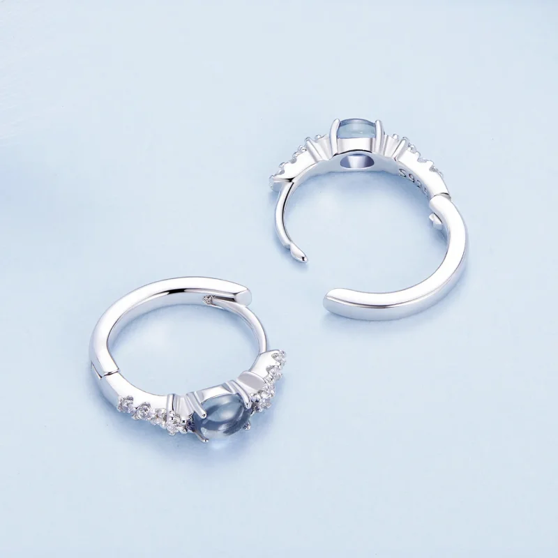 (image for) Pandora Style Star Blue Glass Hoop Earrings - BSE859 - View 4