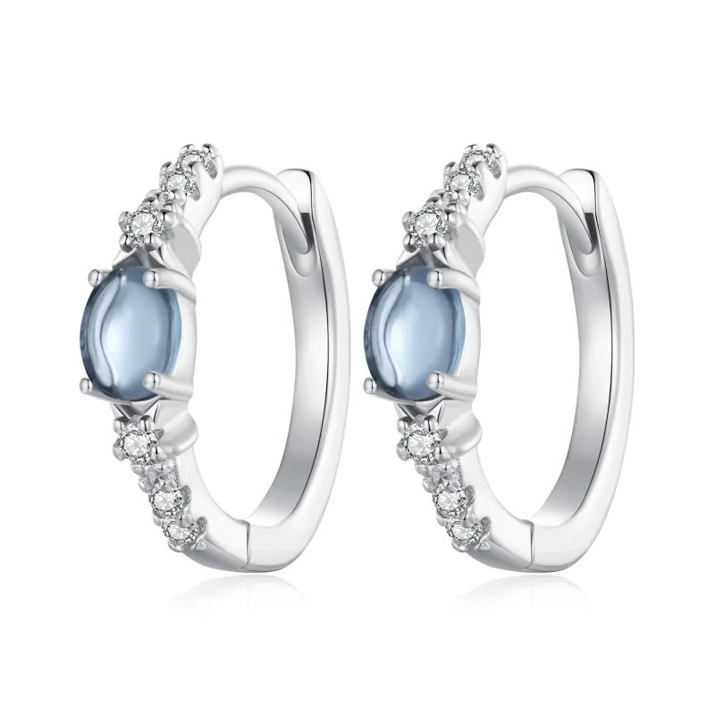 (image for) Pandora Style Star Blue Glass Hoop Earrings - BSE859 - Product Image