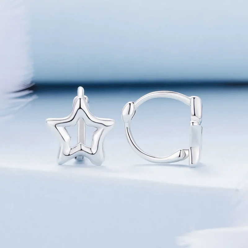(image for) Pandora Style Star Hoop Earrings - BSE896 - View 2