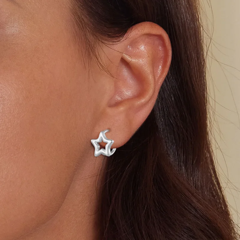 (image for) Pandora Style Star Hoop Earrings - BSE896 - View 5