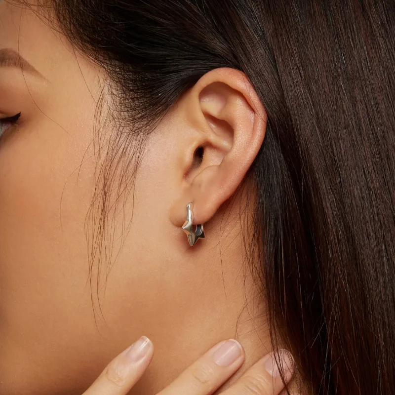 (image for) Pandora Style Star Hoop Earrings - SCE1615 - View 6