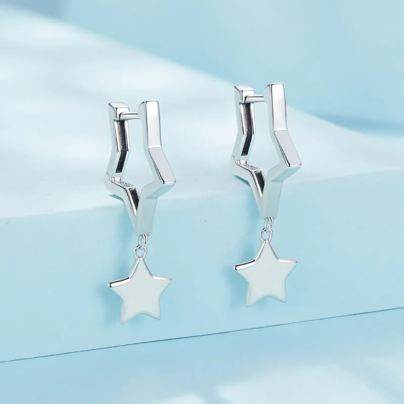 (image for) Pandora Style Star Hoop Earrings - SCE1621 - View 2