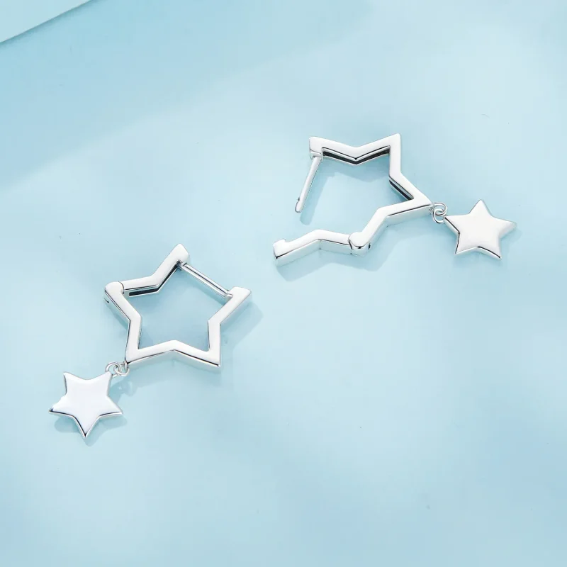 (image for) Pandora Style Star Hoop Earrings - SCE1621 - View 3