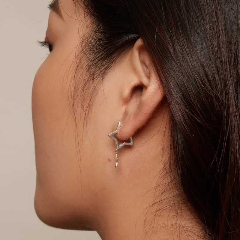 (image for) Pandora Style Star Hoop Earrings - SCE1621 - View 6