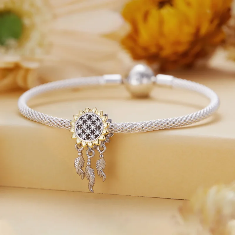 (image for) Pandora Style Sunflower Dream Catcher Charm - BSC820 - View 3