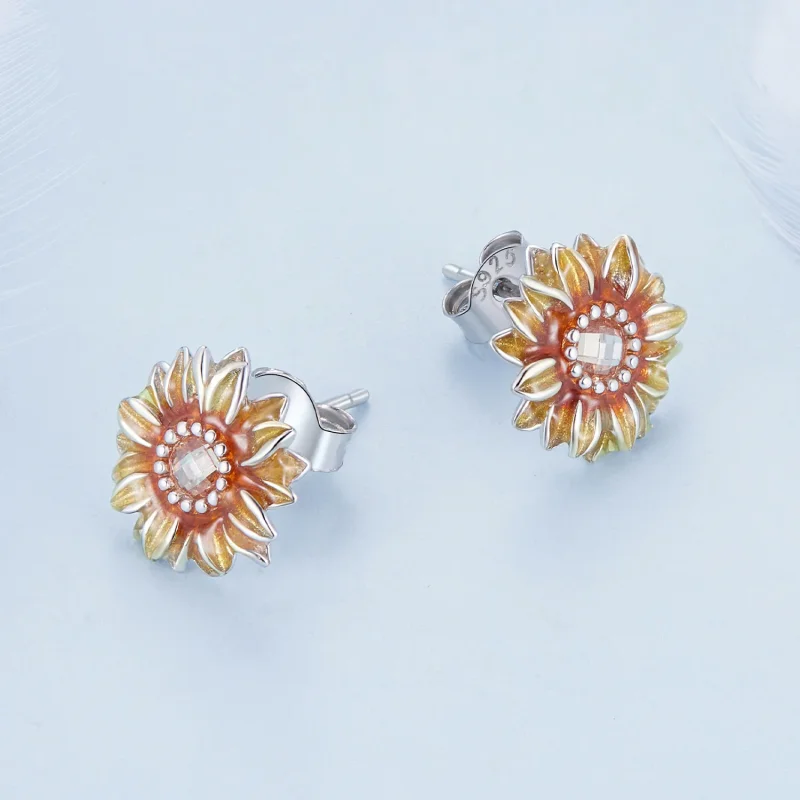 (image for) Pandora Style Sunflower Studs Earrings - BSE867 - View 3