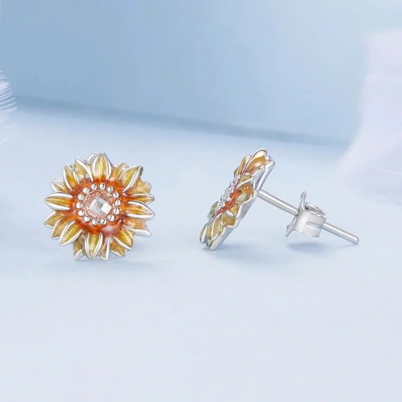 (image for) Pandora Style Sunflower Studs Earrings - BSE867 - View 4