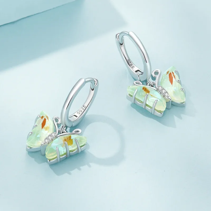 (image for) Pandora Style Symphony Butterfly Hoop Earrings - SCE1588-GN - View 3