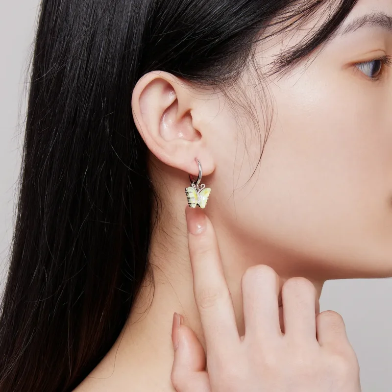 (image for) Pandora Style Symphony Butterfly Hoop Earrings - SCE1588-GN - View 5