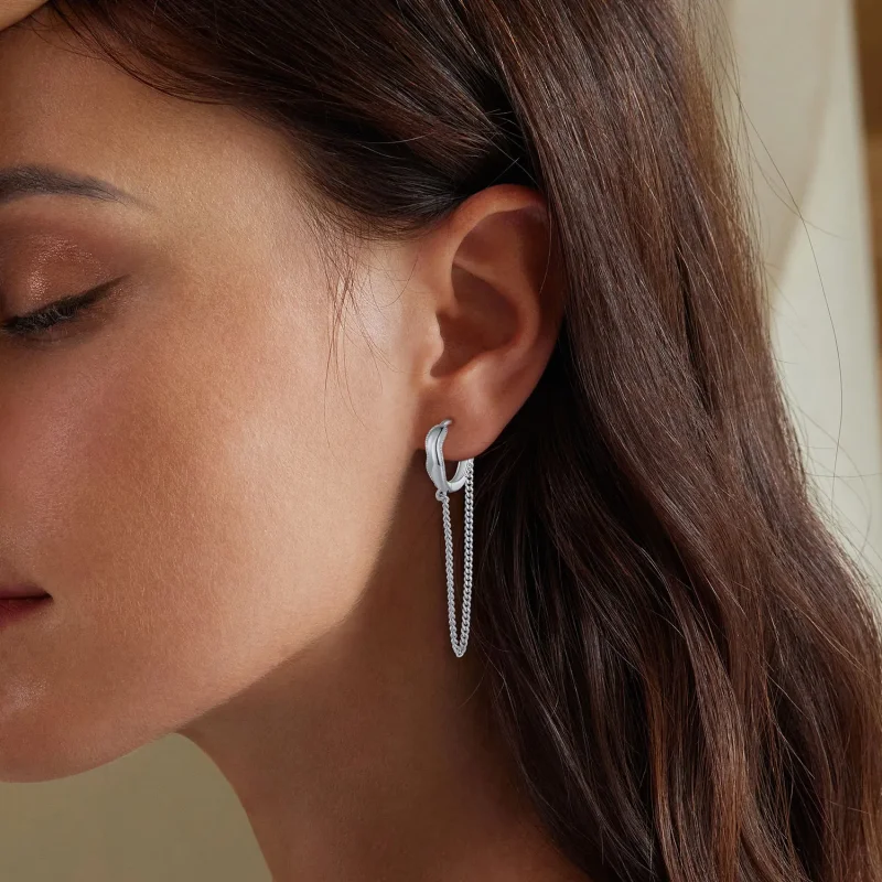 (image for) Pandora Style Tassel Hoop Earrings - BSE897 - View 6