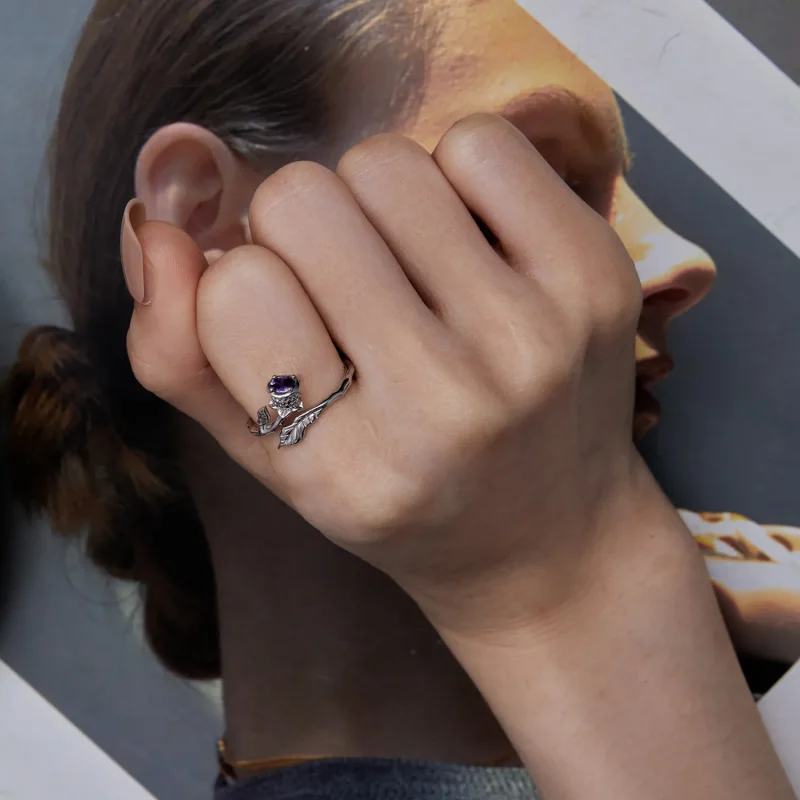 (image for) Pandora Style Thistle Open Ring - BSR397 - View 8