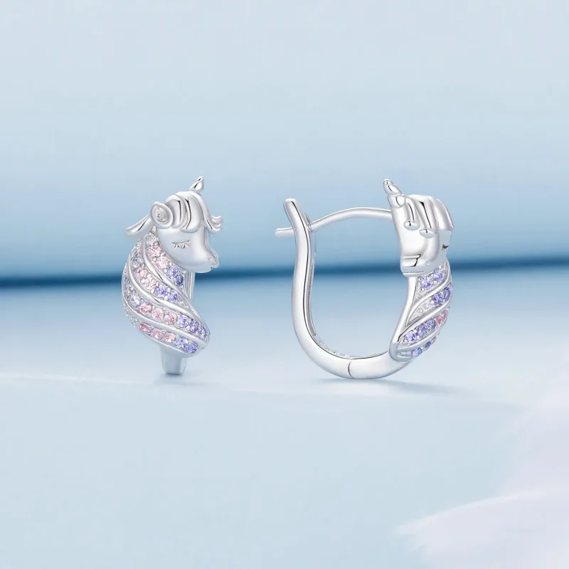 (image for) Pandora Style Unicorn Hoop Earrings - BSE832 - View 2