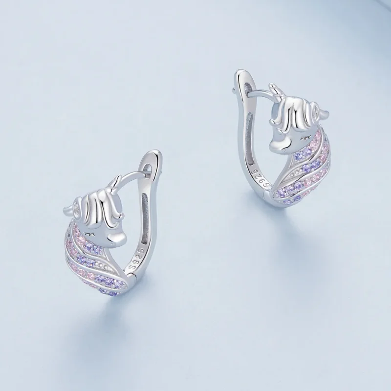 (image for) Pandora Style Unicorn Hoop Earrings - BSE832 - View 3