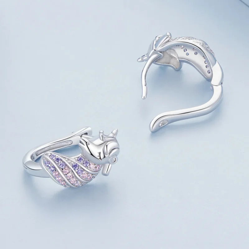 (image for) Pandora Style Unicorn Hoop Earrings - BSE832 - View 4