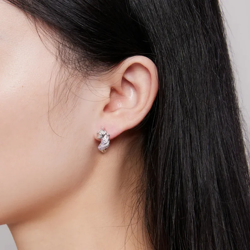 (image for) Pandora Style Unicorn Hoop Earrings - BSE832 - View 6