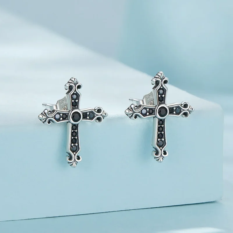 (image for) Pandora Style Vintage Cross Studs Earrings - SCE1655 - View 2