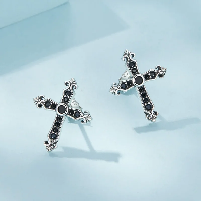 (image for) Pandora Style Vintage Cross Studs Earrings - SCE1655 - View 3