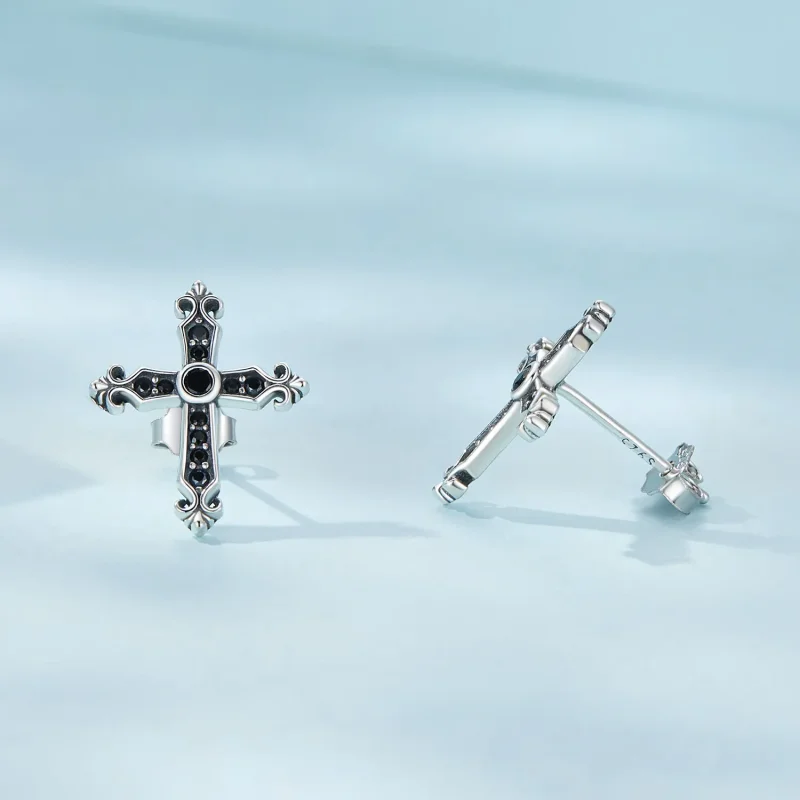 (image for) Pandora Style Vintage Cross Studs Earrings - SCE1655 - View 4