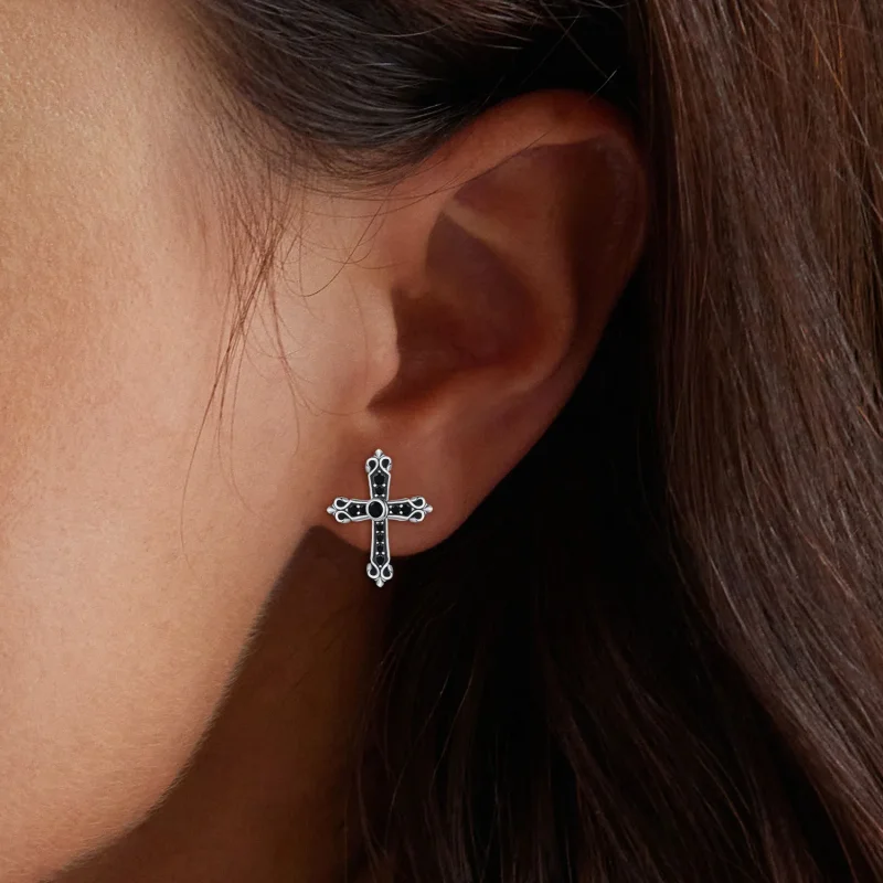 (image for) Pandora Style Vintage Cross Studs Earrings - SCE1655 - View 6